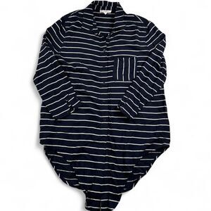 BeachLunchLounge Striped Cover Up Shirt Women’s L Navy White Button Up Tie Front